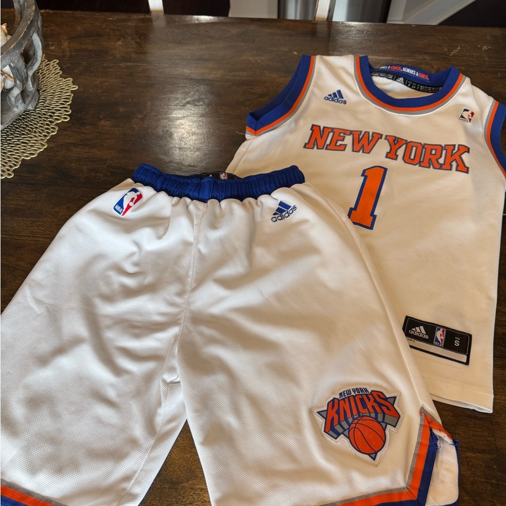 Adidas New York Knicks White Jersey and Shorts